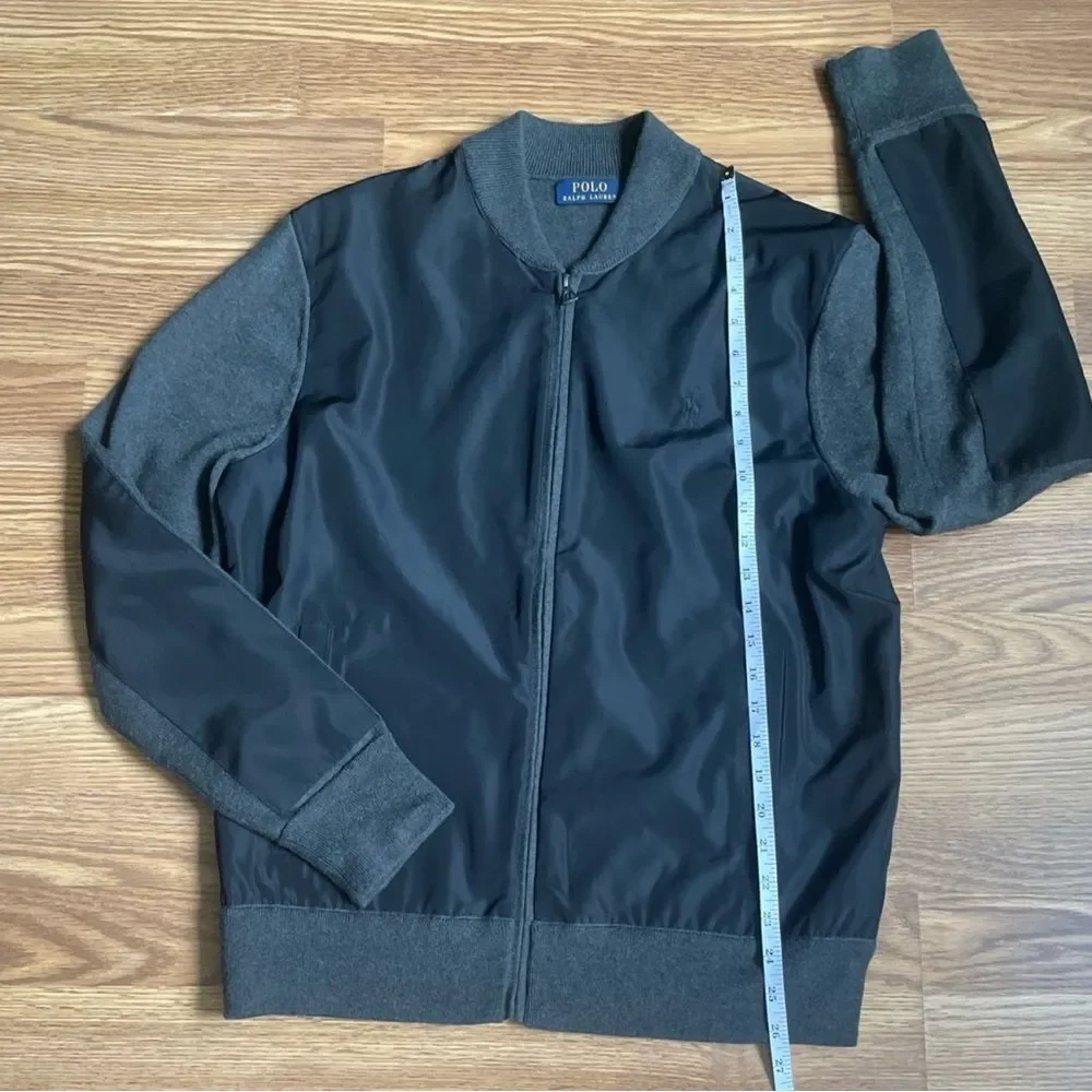 Polo Ralph Lauren men's Gray Black woven/knit hybrid full-zip bomber jacket Sz M